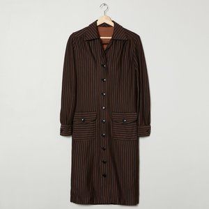 Vtg 60s Brown Striped Shirt Dress S
